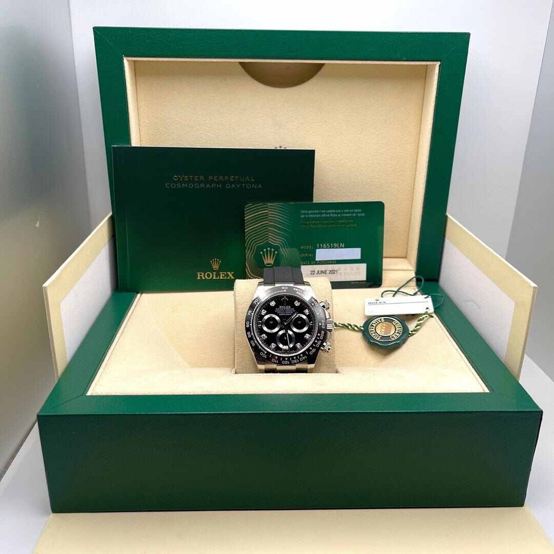 Rolex Daytona 116519LN Ouro Branco Mostrador Diamante Preto